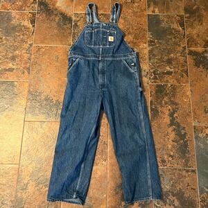 Carhartt Denim Bib Overalls Mens 42x30 Blue Workwear Carpenter Pants